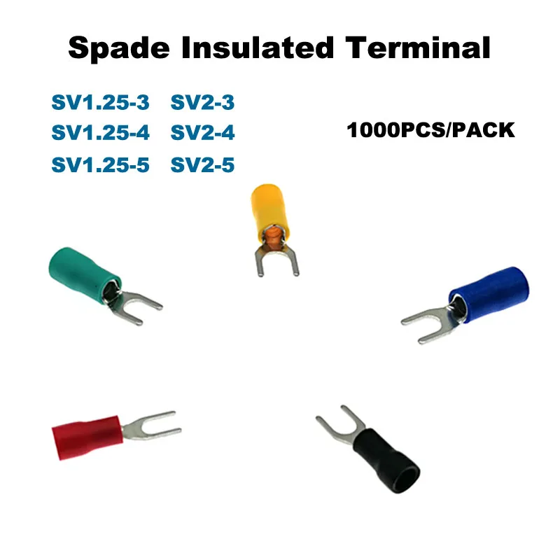 

1000pcs Spade Insulated Furcate crimp terminals electrical wire connector SV1.25-3~SV2-5 lug terminal cable ferrules 22-10AWG