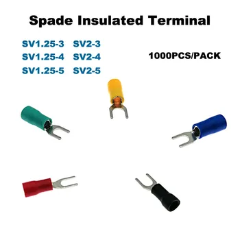 

1000pcs Spade Insulated Furcate crimp terminals electrical wire connector SV1.25-3~SV2-5 lug terminal cable ferrules 22-10AWG