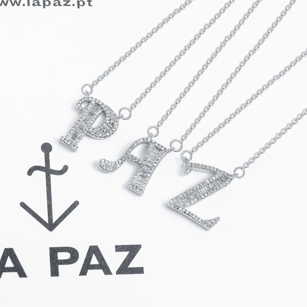 

Wholesale fashion CZ charm Gold 26 Alphabet letter pendant necklace micro pave zircon initial letter necklaces