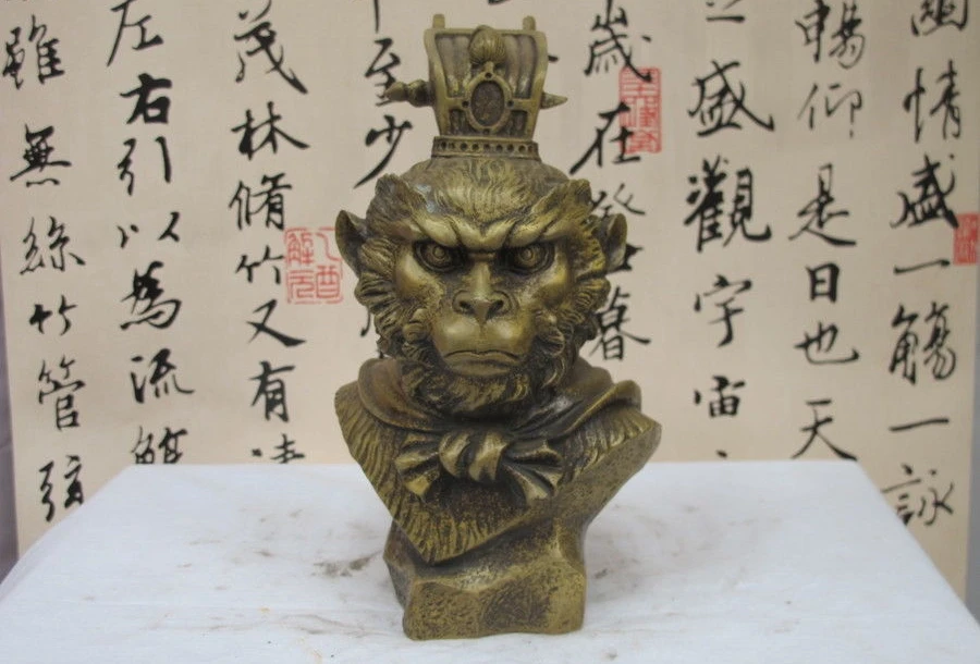 

China Bronze Sun Wu kong Monkey King Head Bust Fighting over the Buddha statue a 0518