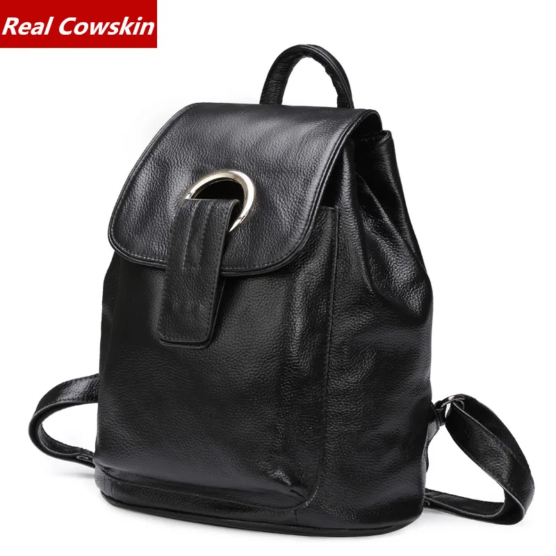 

100% Real Cowskin Women Backpack Preppy Style Student's School Bag Perfect Quality Natural Genuine Leather Women's Backpacks