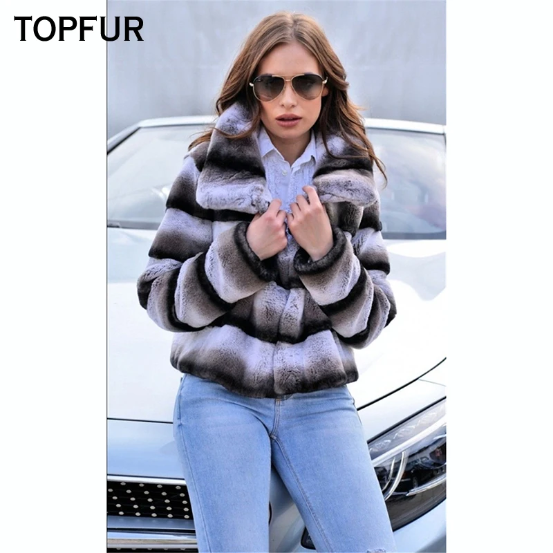 

TOPFUR 2018 New Real Rex Rabbit Fur Coat Women Fashion Winter Rex Rabbit Fur Coat High Quality Natural Fur Coat With Fur Collar