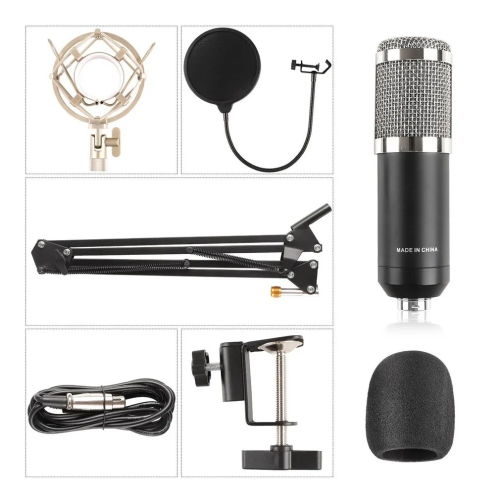 

Professional BM800K Audio Vocal Studio Condenser Microphone Set 3.5MM Wired Computer Microphone for Recording With Stand