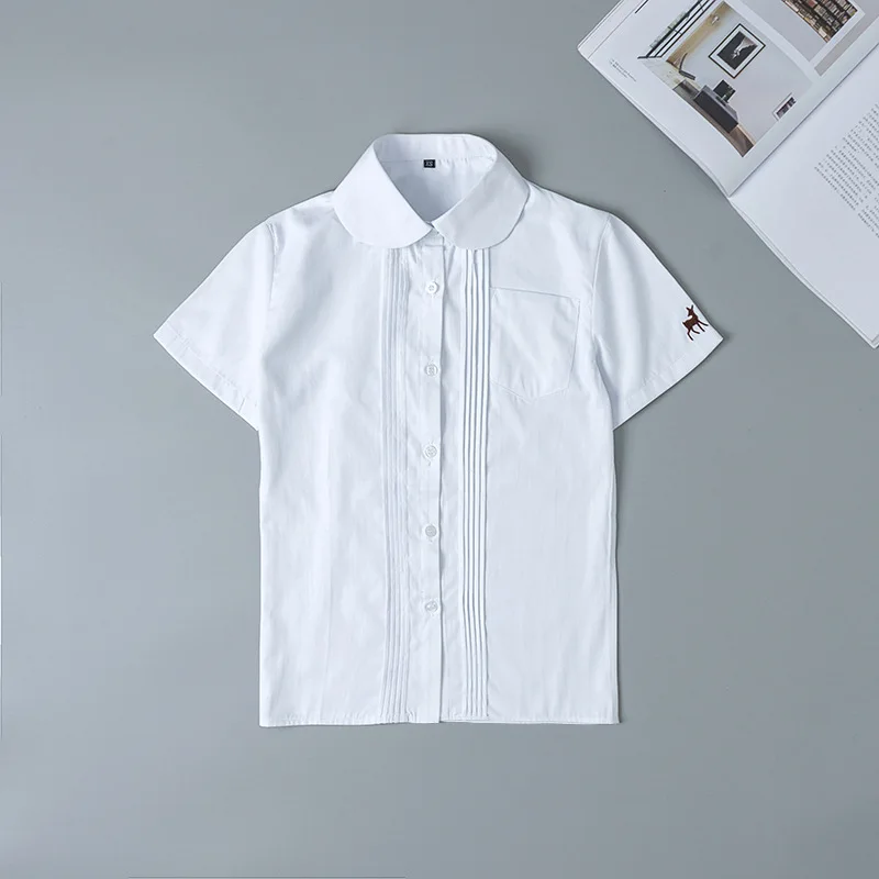 Японская школьная форма для девочек, рубашка с короткими рукавами и вышивкой, круглый вырез, Jk, японская школьная форма, хлопковая белая рубашка, палевый узор