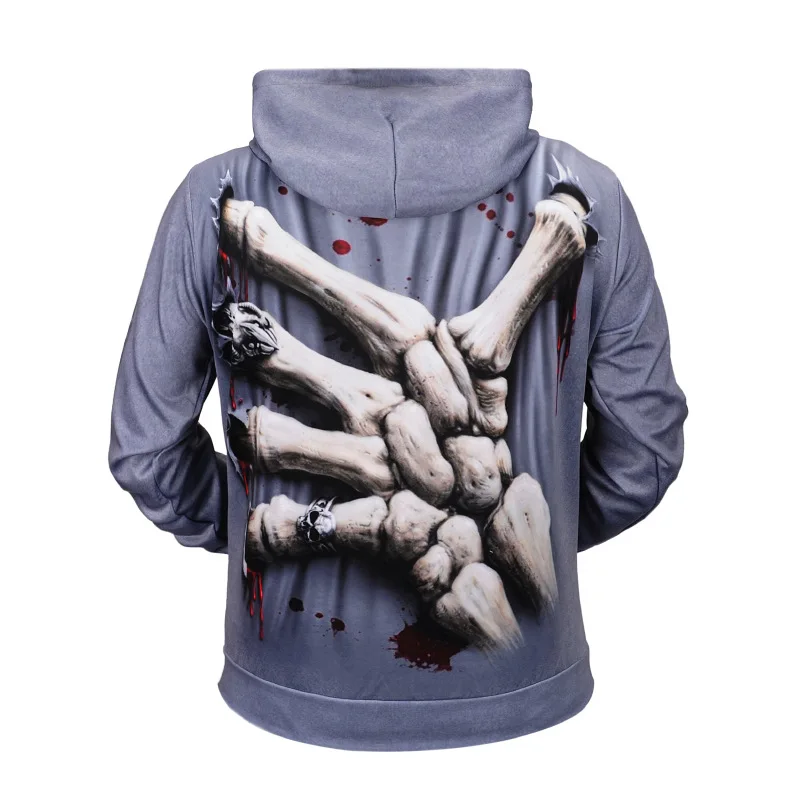 3D Print Horror Skull Fingers Jacket Men/women Hipster Spring Autumn Long Sleeves Sweatshirts Boys Hiphop Hoodies Gray Clothes