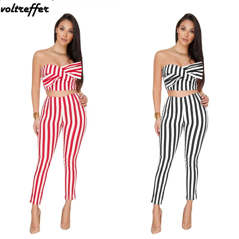 2018 Summer Style Striped Print Strapless Overalls Two Piece Set Sexy ...