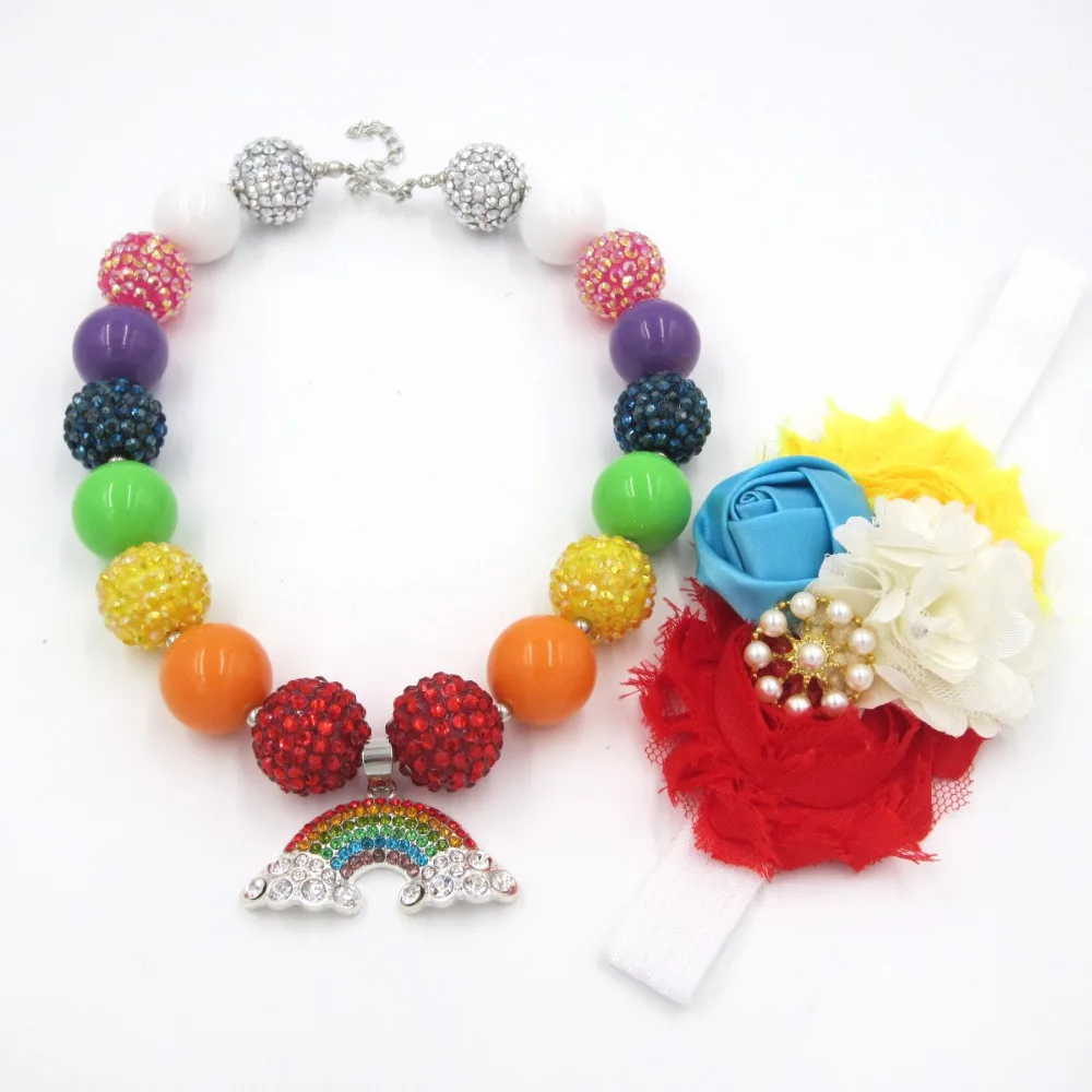 

Adorable Alloy Rainbow Pendant Girls Bubblegum Necklace Headbands Kids Jewelry Sets Infants Toddler Fancy Birthday Present Gifts