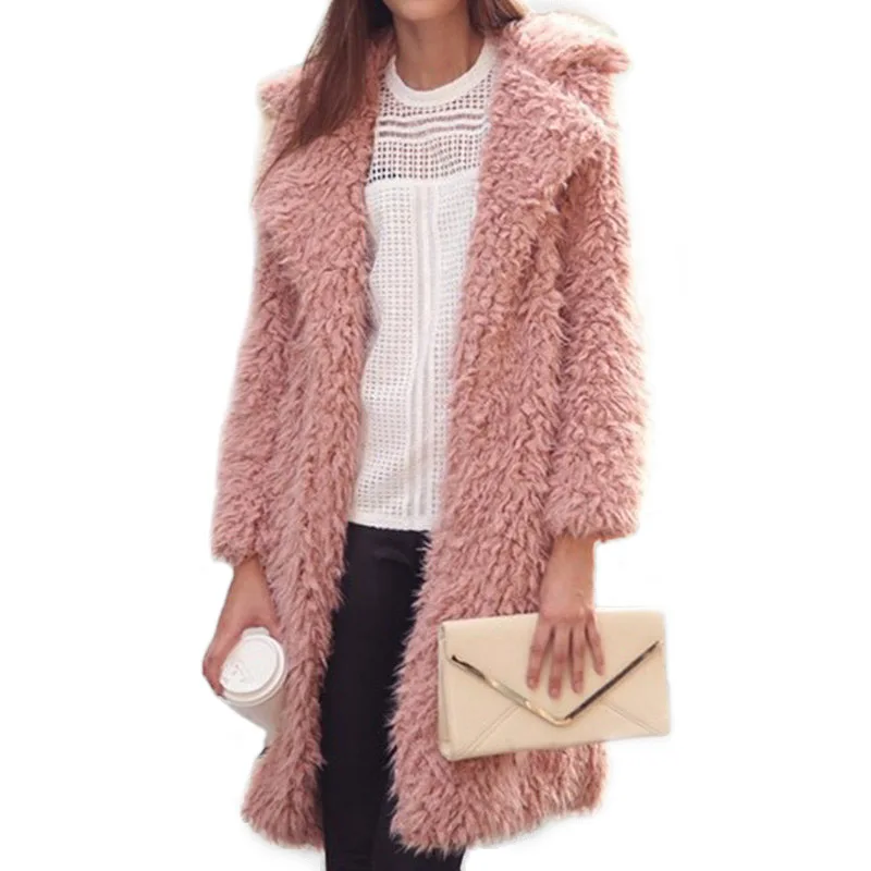 Goedkoop 2018 Winter Vrouwen Faux Bontjas Plus Size Roze Teddybeer Jas Voor Vrouwelijke Lange Bont Jassen fourrure femme Bovenkleding z181