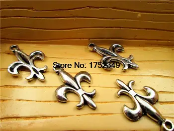 

90pcs--Fleur de Lis Charms, Antique Tibetan silver Tone tierraCast French Lily Charms 18x12mm