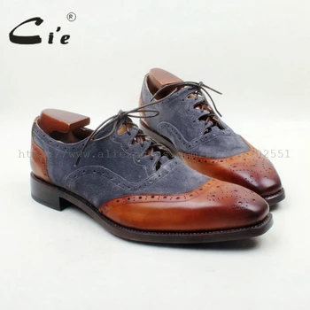 

cie Square Toe100% Genuine Calf Leather Brown Patina Color Mix Deep Grey Suede Outsole Breathable Goodyear Welted Man Shoe OX702