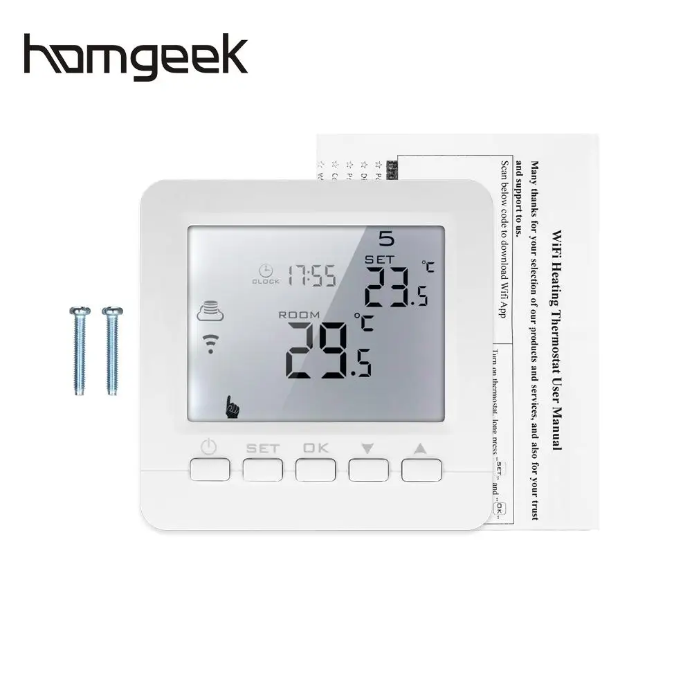 

Homgeek 3A Programmable Water Heating Gas Boiler Thermostat LCD Display White Backlight Temperature Voice Control for Room House