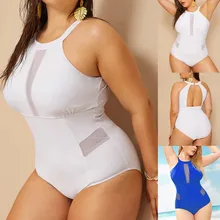 Плюс размер женский цельный пуш-ап Мягкий однотонный сетчатый купальник с вырезом на спине сексуальный badpak Женский цельный купальник трикини костюм для плавания костюм бассейн