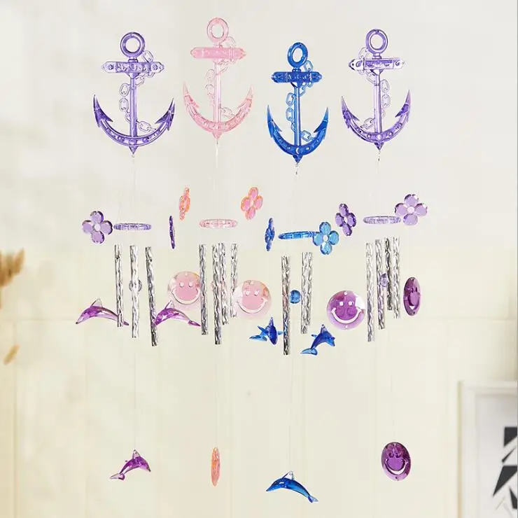 

Creative Color Crystal Dolphin Wind Chime Anchor Smiley Metal Multi-Tube Wind Chime Home Pendant Children Gift