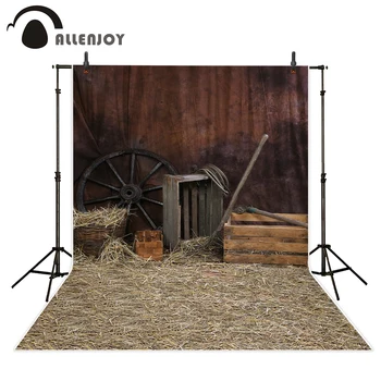 

Allenjoy backdrop for photographic studio Vintage indoor barn building village wheel pitchfork straw background design photocall