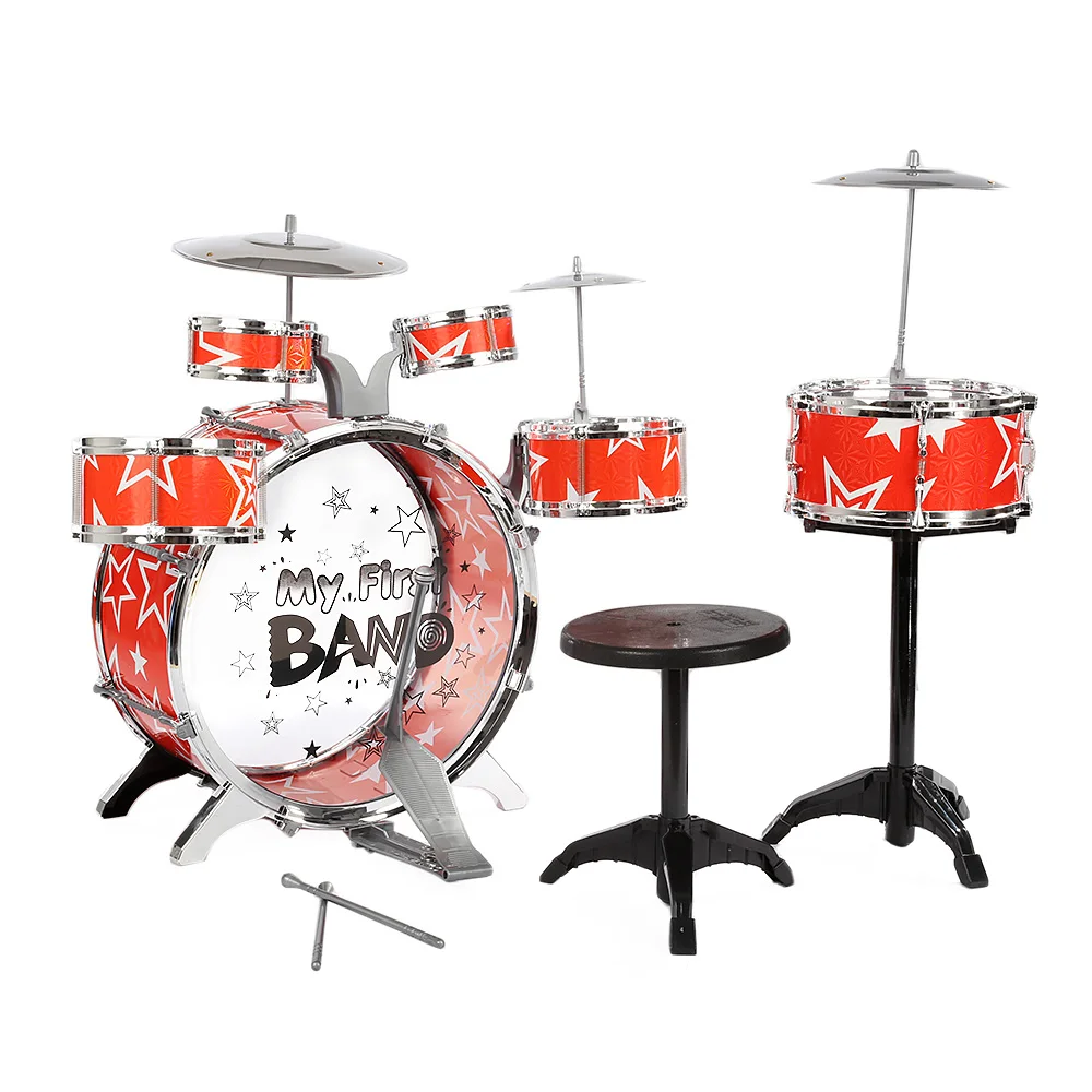 Детский набор барабанов, игрушка для музыкального инструмента, 6 барабанов с маленьким стулом, стул для барабанщика, рождественский подарок для мальчиков и девочек - Цвет: Orange Red