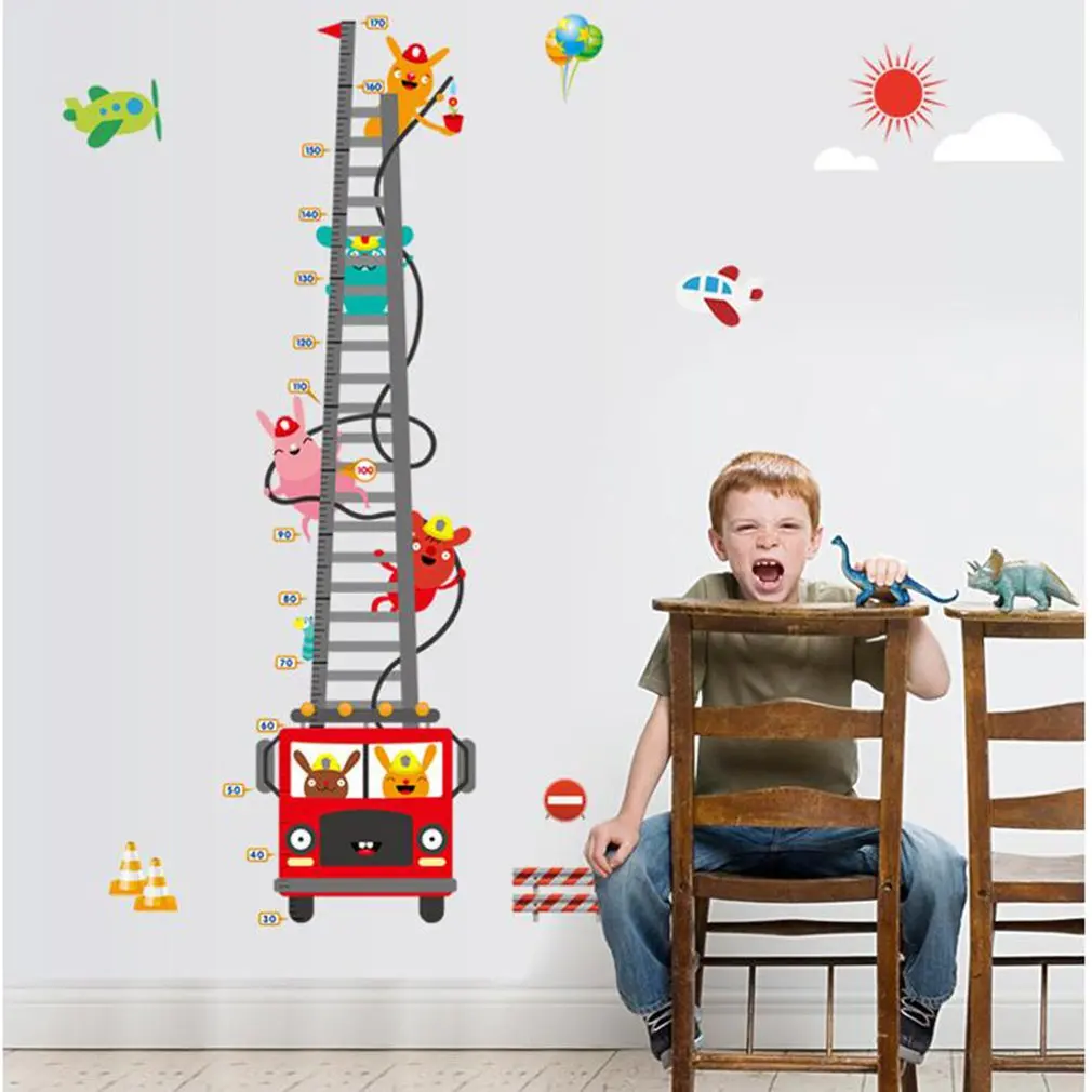 

Fire Truck Firefighter Height Stickers Wall Stickers Children'S Bedroom Bedroom Background Decorative Paper Murals
