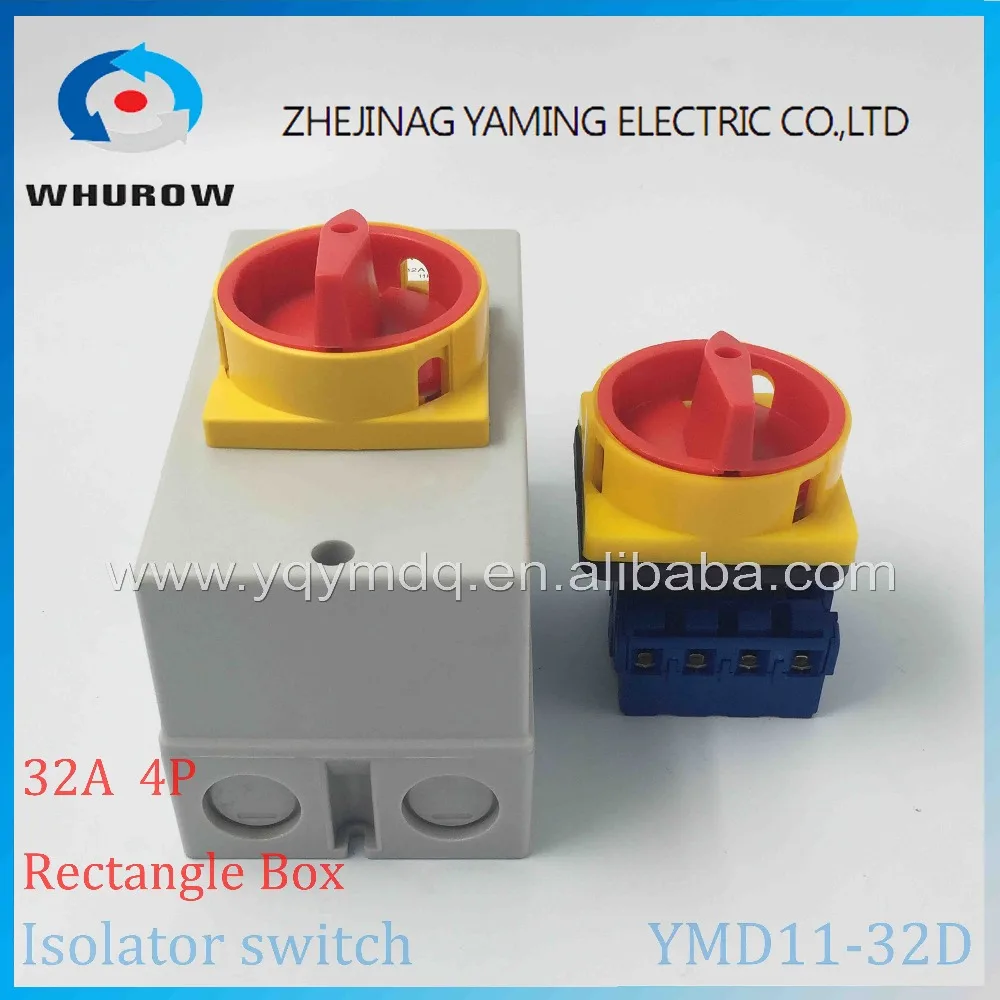 

Isolator switch with protective box cover waterproof YMD11-32D 4P IP66 rotary changeover switch on-off power cutoff