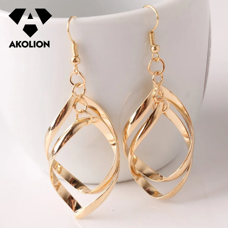 

AKOLION Fashion Double Layers Loop Drop Earrings For Women Long Wave Dangle Earrings High Quality Fashion Shiny Jewelry Btes--4