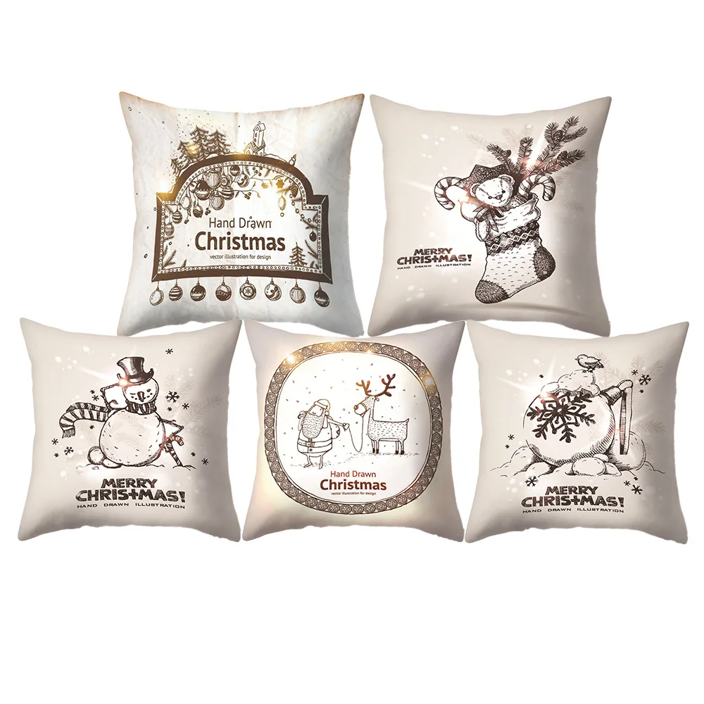 

Retro Christmas Cushion Cover Polyester Soft Pillowcase Home Decor Snowman Deer Bear Sock Pattern for Sofa Bed Decorative Covers