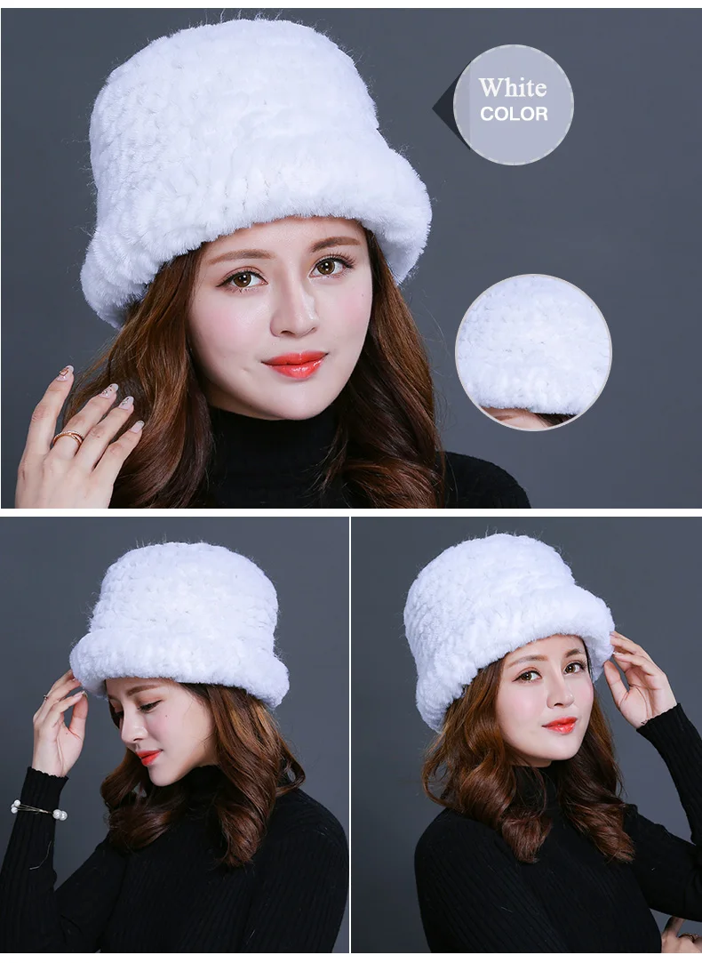 Luxury Natural Fur hats Fur Bucket Hat Russian Real Rex Rabbit Fur Hat Female Solid Women's Winter Cap Ladies (10)