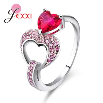 

Original 925 Sterling Silver Purple/Red Crystal Heart Rings CZ Animal adjustable Anel For Women Girls Gifts Fine Jewelry Making