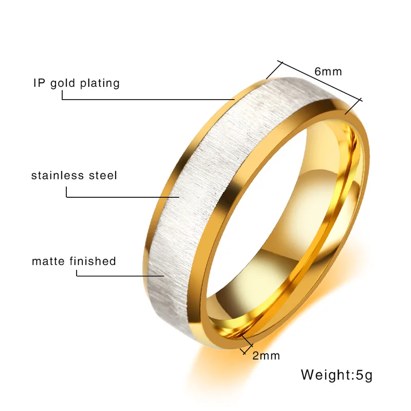Meaeguet Trendy Drawing Stainless Steel Wedding Engagement Ring For Women Men Matte Finished Wedding Jewelry 6mm Wide