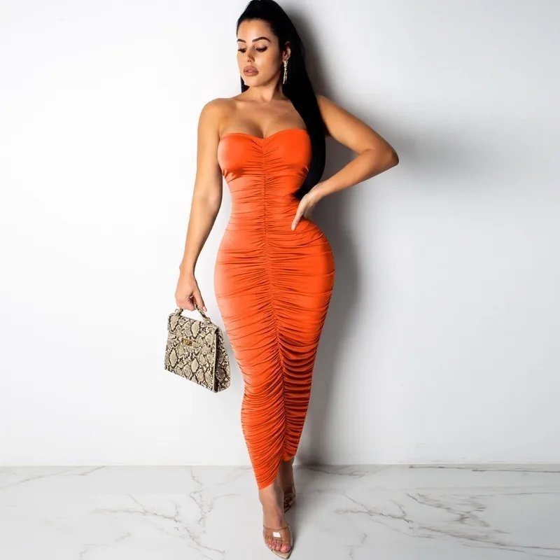 

PFFLOOK Summer Solid Neon Dress Women 2019 Elegant High Waist Bodycon Sundress Female Off Shoulder Maxi Long Sexy Dress