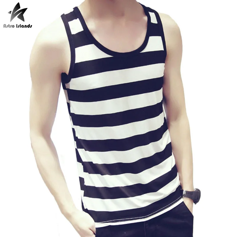 2017 Summer Striped Mens Tank Tops Shirt Fashion Round Neck Sleeveless