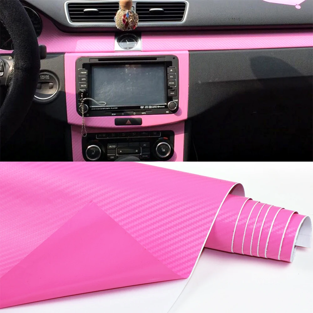 

30x127cm 3D Carbon Pink Car Internal Sticker Car Sticker Wrapping Foil Film Vinyl Tinting Film Sticker Decoration Accessories
