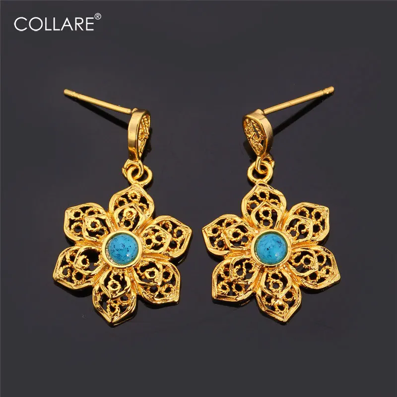 

Collare Turkish Flower Earrings For Women Gold Color Nature Stone Drop Earrings Fashion Jewelry Wholesale E112