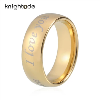 

Gold Color Tungsten Carbide Rings Engagement Band Comfort Fit Laser Engraved Rings