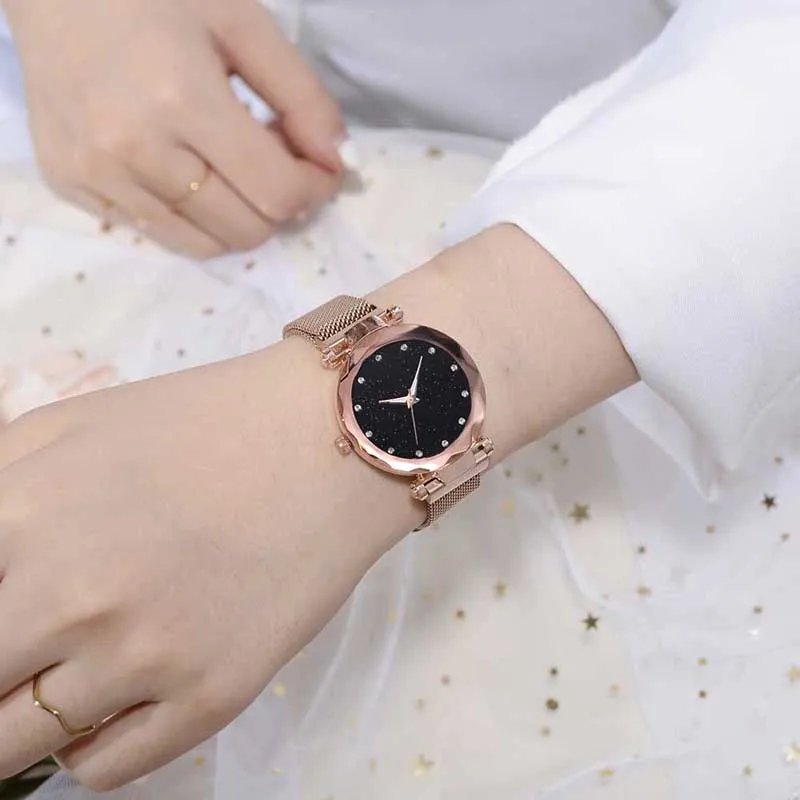 

Hot Starry Sky Masonry Watch Mesh Magnet Strap Buckle Stainless Luxury Watch HD88