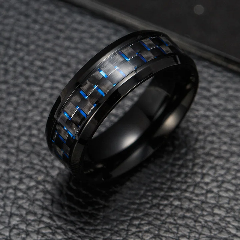 Модное титановое стальное кольцо из углеродного волокна для мужчин синее красное квадратное кольцо из углеродного волокна мужское крутое кольцо Модные ювелирные изделия - Цвет основного камня: blue