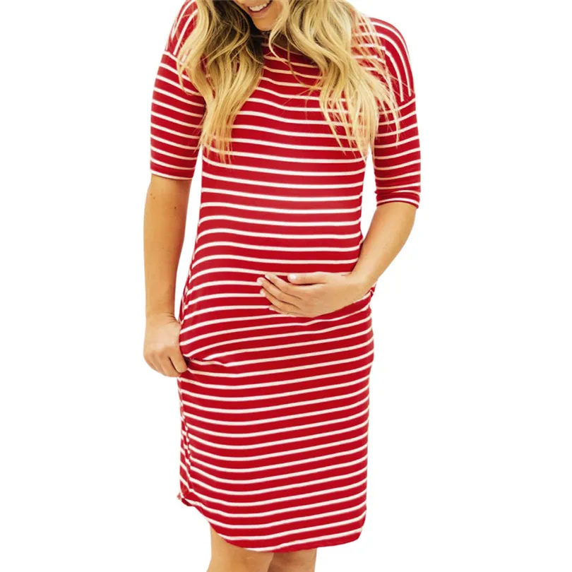 2019 new Fashion Womens Pregnants O-Neck Stripe Short Sleeve Nursing Maternity Dress brief design #4m29 (13)