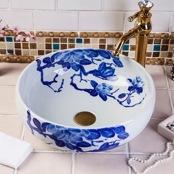 

Blue and white Ceramic Art Basin Sink Counter Top Wash Basin Bathroom Vessel Sink vanities new ceramic wash basin bathroom sinks