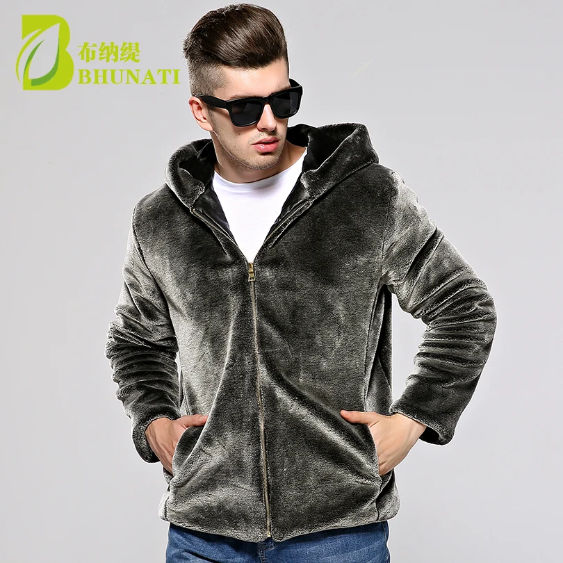 

Faux Fur Coat Men Silver Color Winter Warm Soft Comfortable Mink Fur Hooded Jacket 2018 Male Outwear Zipper Coats