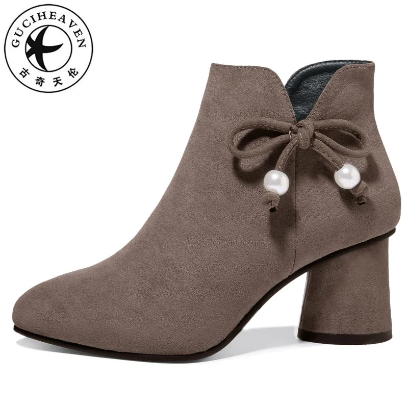

Guciheaven High Heels Pumps Women Ankle Boots Butterfly-knot Winter Short Plush Office Work Casual Microfiber Upper Shoes