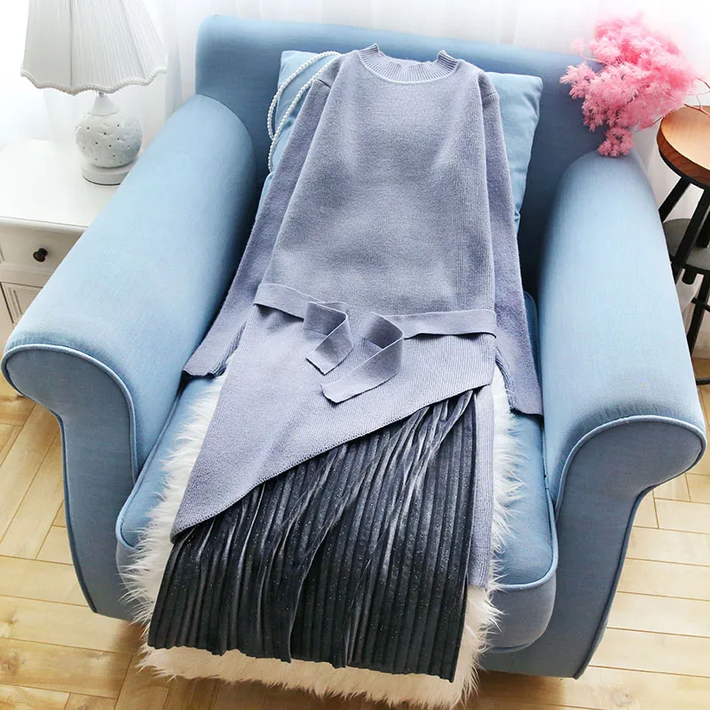 

2019 turtleneck sweaters women 2 pieces knitted solid loose lady elegant pulls fashion slim all match outwear tops