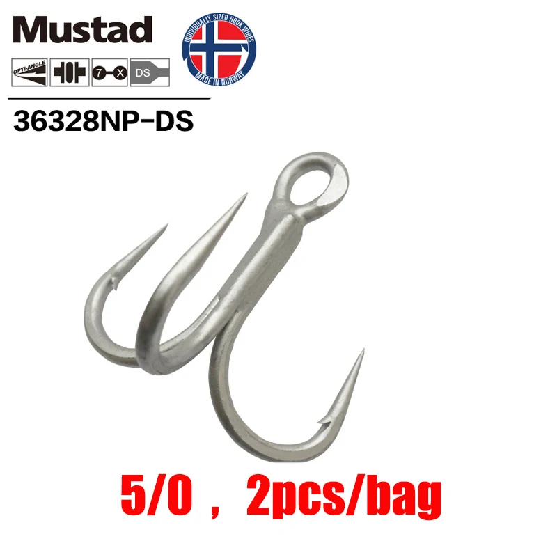 Рыболовный крючок Mustad Norway, высокое качество, Высокоуглеродистая сталь, тройной рыболовный крючок, 2/0-7/0, 36328NP-DS - Цвет: 5