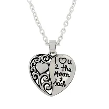 “I Love U 2 The Moon and Back” Love Heart Pendant Necklace