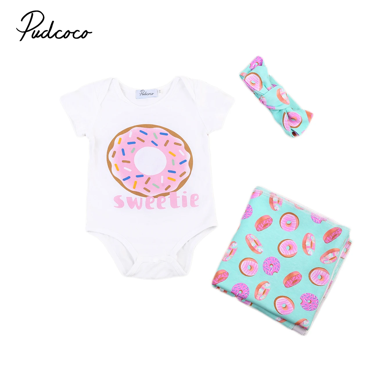 

Infant Baby Girl Bodysuit Swaddles Wrap Headband 3PCS Set Outfit