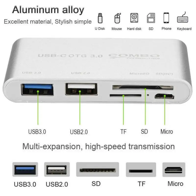 5 в 1 USB C внешний кардридер type-C для Micro Usb USB3.0/2,0 SD/TF слот для карт высокоскоростной адаптер для камеры Macbook Android