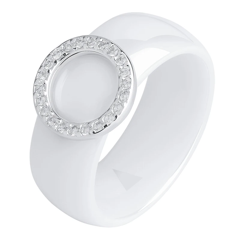 Circle Crystal Rings 8mm Width Healthy Ceramic Rings Circle Shape Women Wedding Engagement Gift Wedding Rings Silver Rings