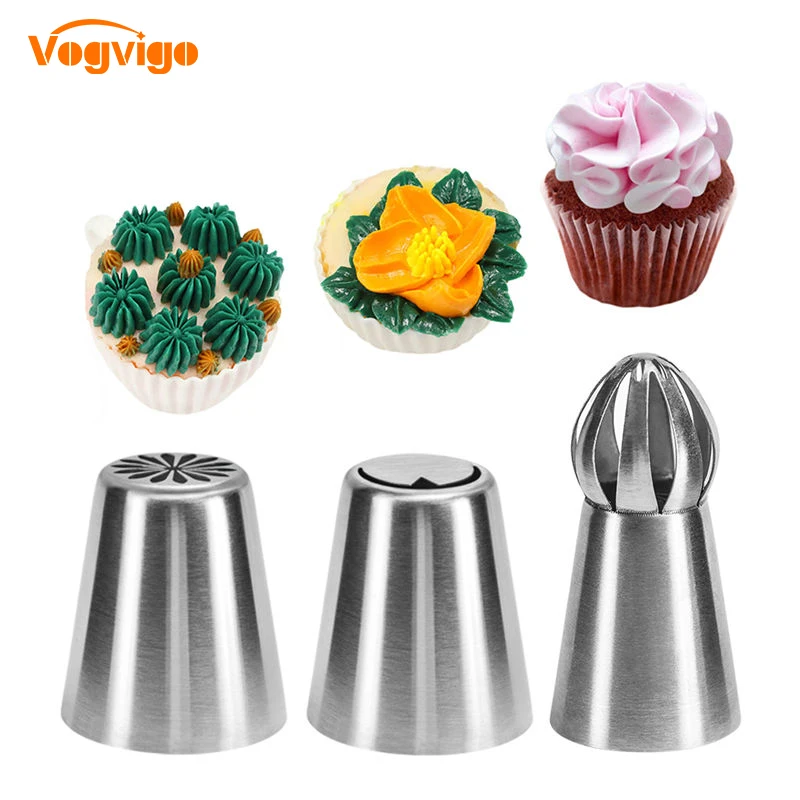 

VOGVIGO New 3PCS Cake Decorating Tools Confectionery Nozzles 304 Stainless Steel Dessert Decorators Nozzle Flower Cream Nozzles
