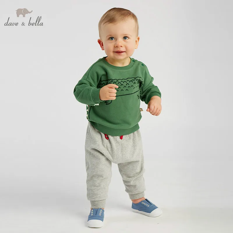 

DBA9575 dave bella spring baby boys fashion crocodile print sets kids long sleeve clothing sets children 2 pcs suit