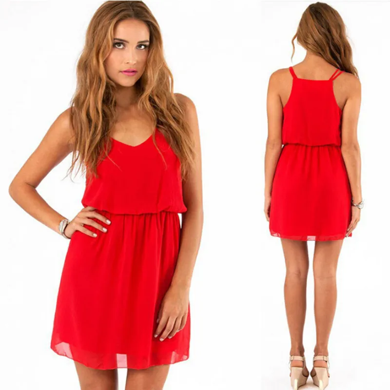 

Women dresses hot Chiffon sleeveless nightclub dress new fashion summer dress black / red s-2xl