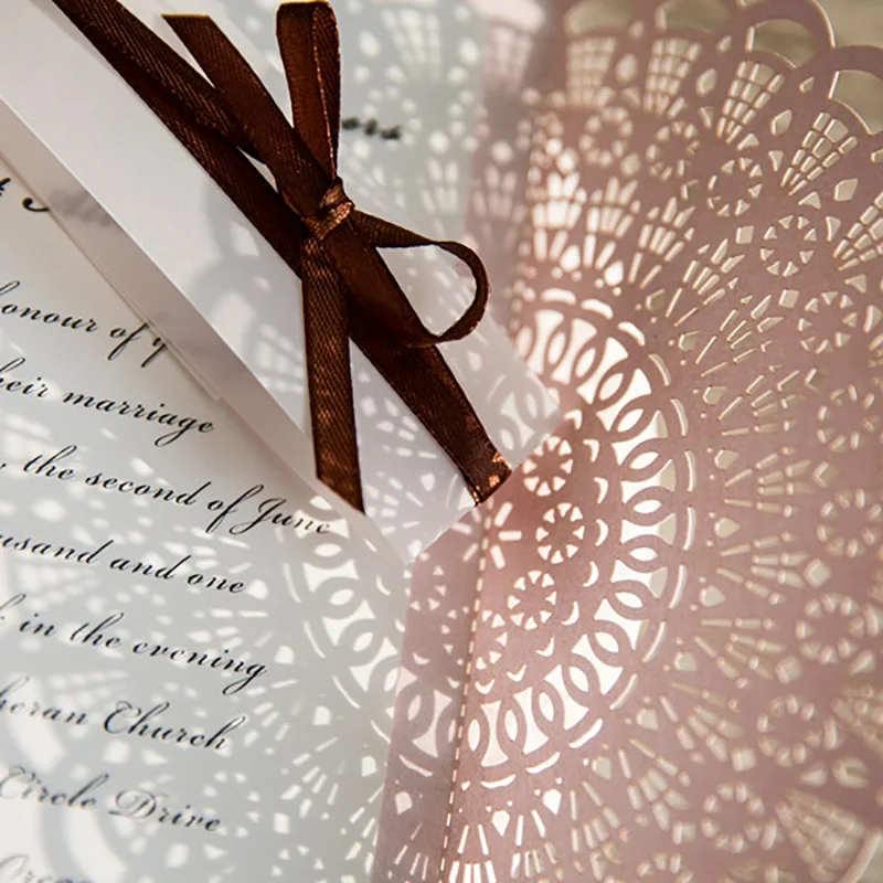  10Pack Design Festival Flower Lace frame Wedding Invitations Cards Blank Print Customize Laser Cut  - 32846649630