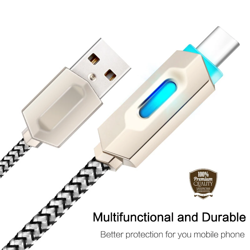ZRSE светодиодный usb type-C кабель для быстрой зарядки и передачи данных USB C кабель type-C нейлоновый кабель для зарядки мобильных телефонов для Xiaomi samsung huawei Cabo