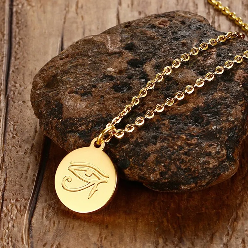 

Mprainbow Womens Gold Tone Ancient Egyptian Eye of Horus Pendant Necklace Stainless Steel Jewelry 20 inch Chain
