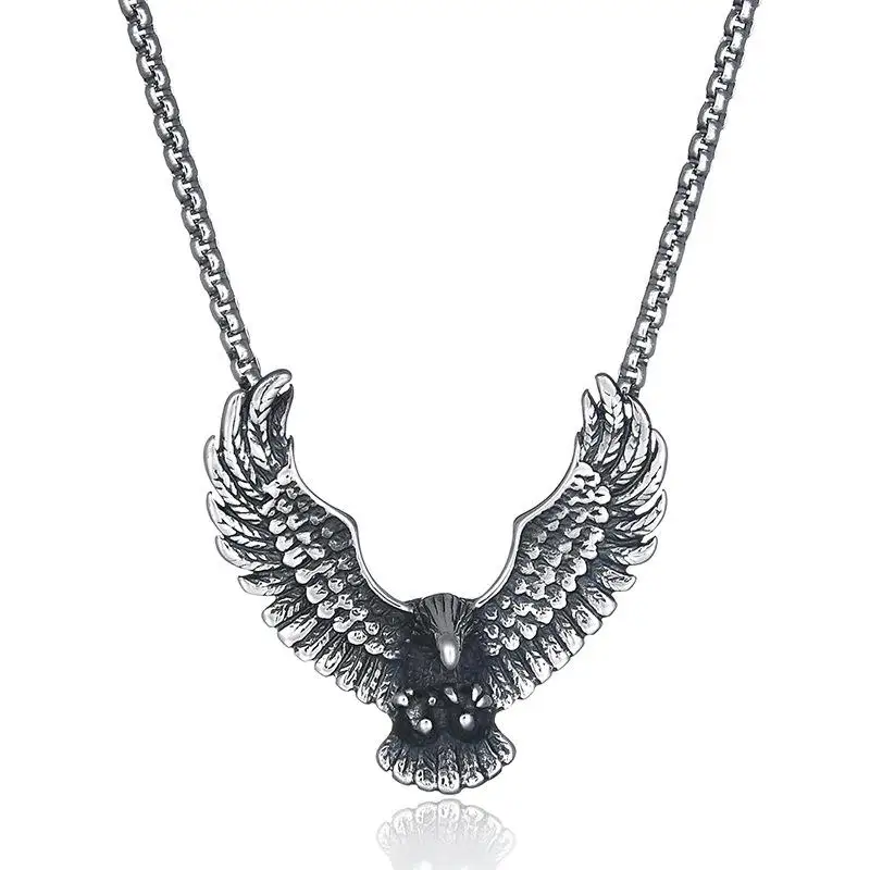 American Style Punk Retro Titanium Steel Jewelry Hawk Pendant Necklace 65MM Long Sweater Chain For Men Cool Animal Accessory